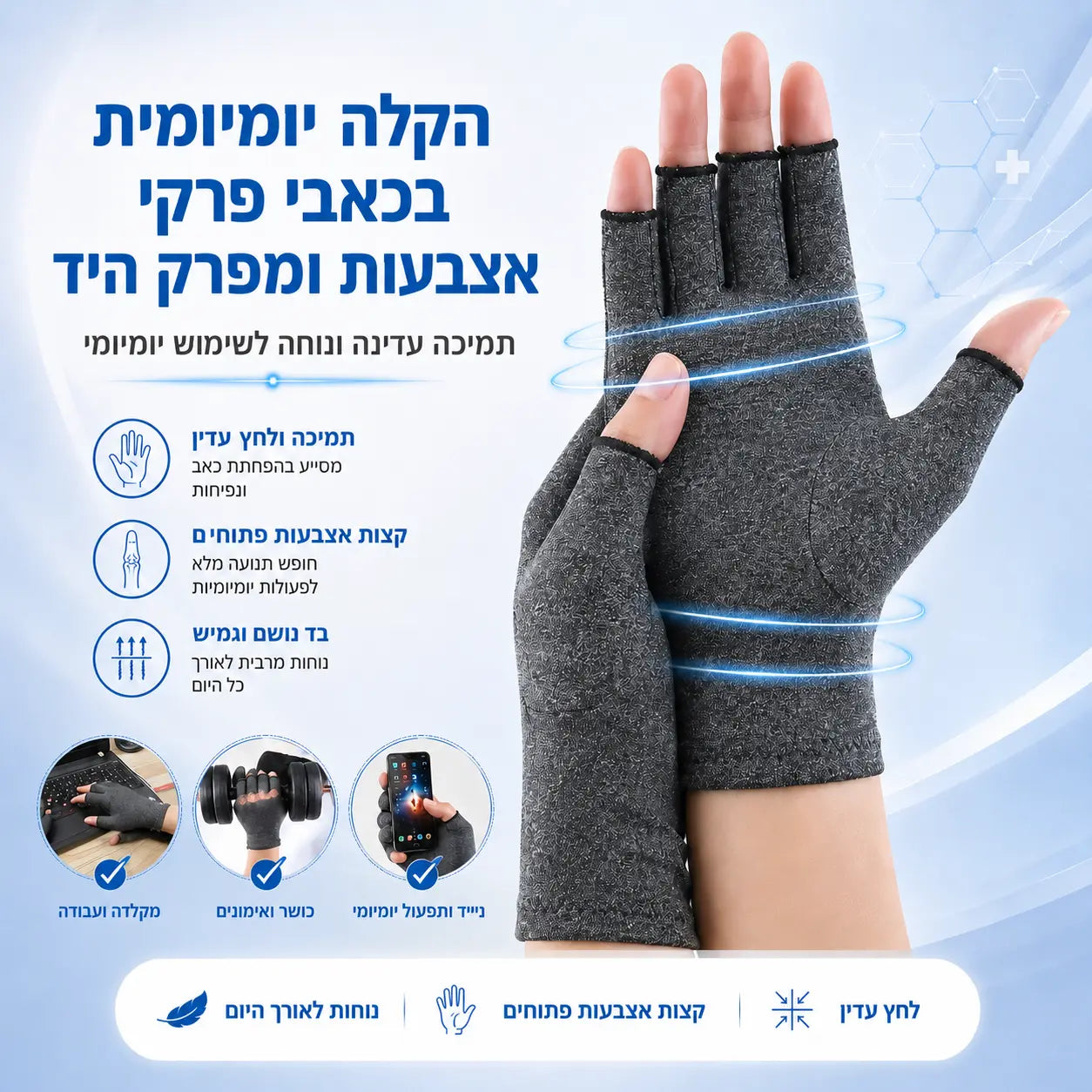 Hand+ Pro כפפות לחץ להקלה בכאבי פרקי אצבעות ומפרק היד John&Dona | החנות הרשמית גון&דונה