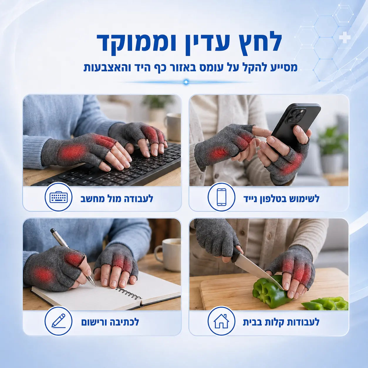 Hand+ Pro כפפות לחץ להקלה בכאבי פרקי אצבעות ומפרק היד John&Dona | החנות הרשמית גון&דונה