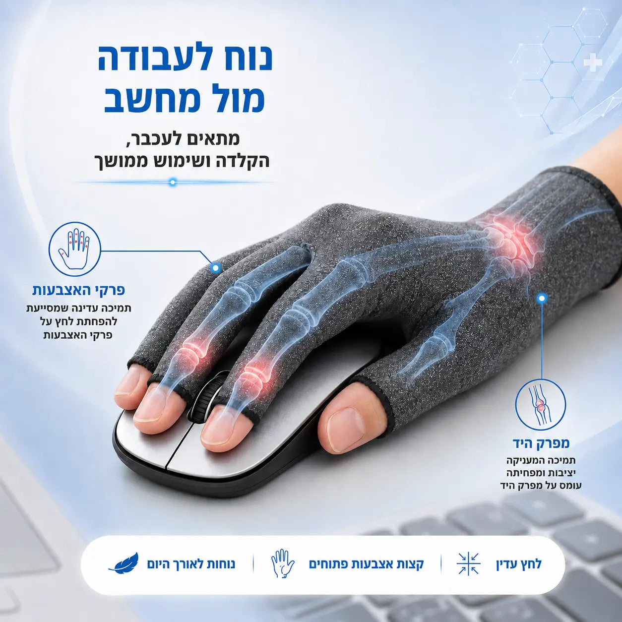 Hand+ Pro כפפות לחץ להקלה בכאבי פרקי אצבעות ומפרק היד John&Dona | החנות הרשמית גון&דונה