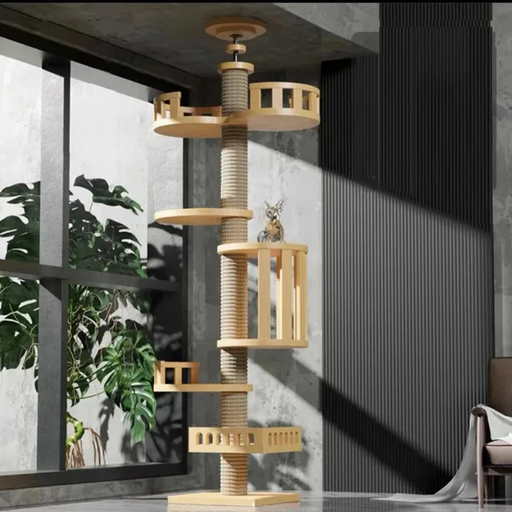 Multi-Level Wooden Cat Tree Tower – Sturdy & Stylish Climbing Frame