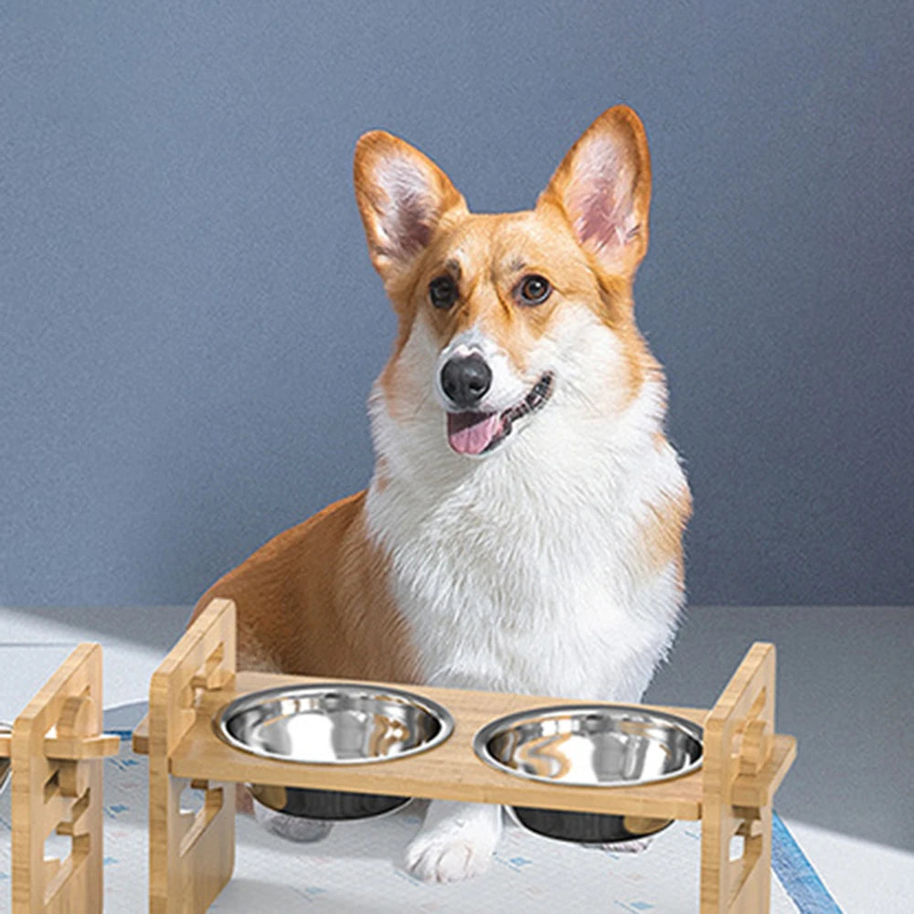 Adjustable Wooden Pet Feeding Rack – Comfortable & Durable