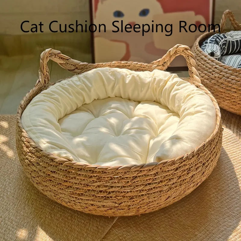 Handwoven Wicker Cat Bed – Cozy & Breathable Nest for Cats