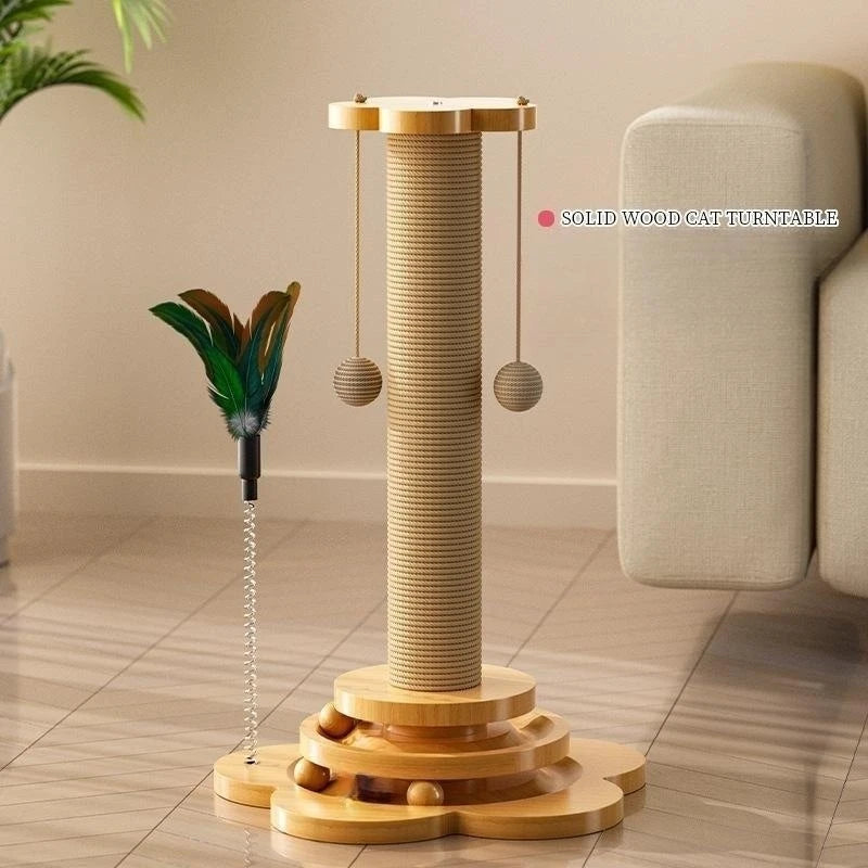 Interactive Wooden Cat Toy – Spinning Turntable with Balls