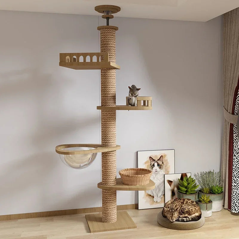 Multi-Level Wooden Cat Tree Tower – Adjustable Cat Climbing Frame & House