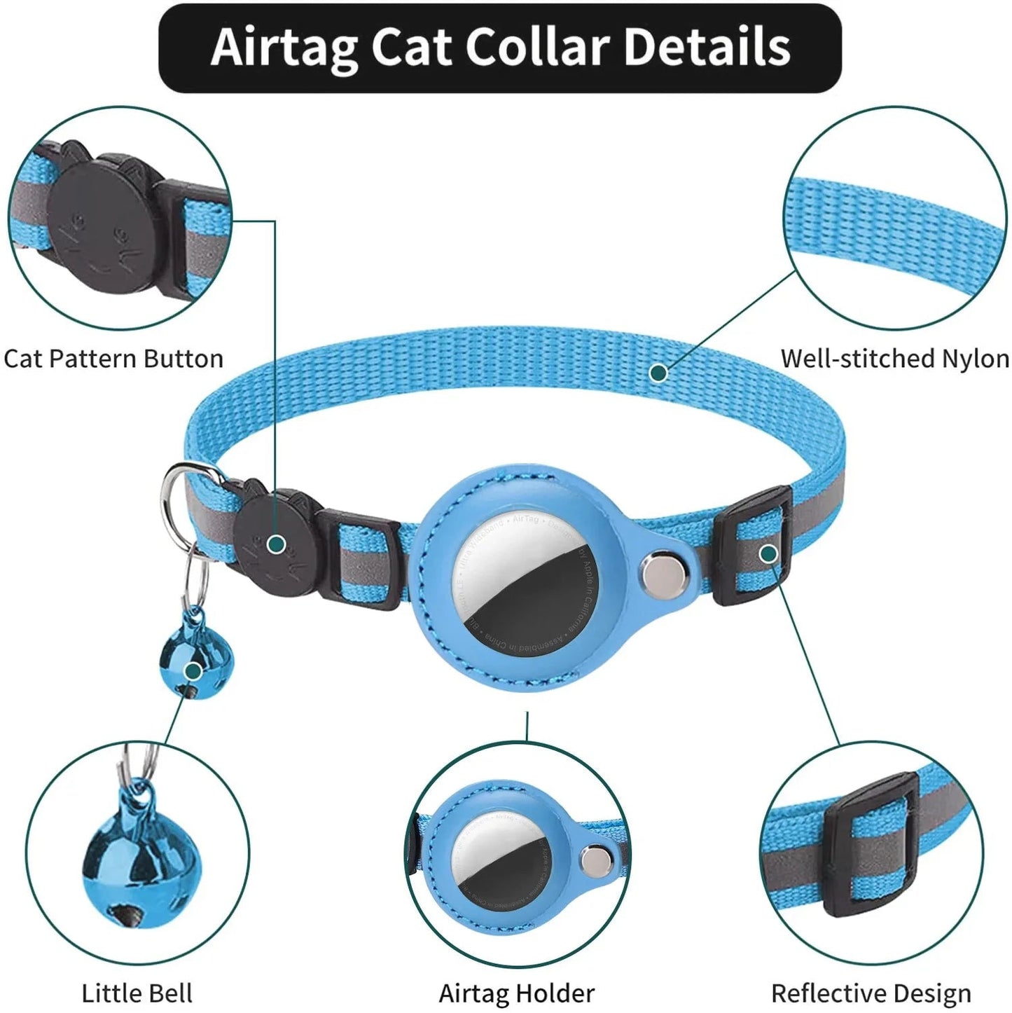 Cat AirTag Collar – Reflective, Adjustable & Breakaway Design - John&Dona